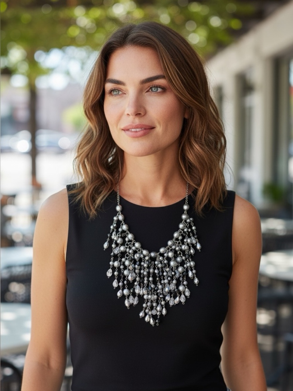 Vintage stunning choker with crystal, black and silver hanging necklace. 1970’s